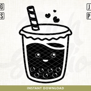 Süßer Bubble Tea Svg, Boba Tee Schneidedatei, Kawaii Getränk, Süßes Essen, Boba Tea svg, Cute Food Design, Druckbar, Silhouette Cricut Vinyl Aufkleber