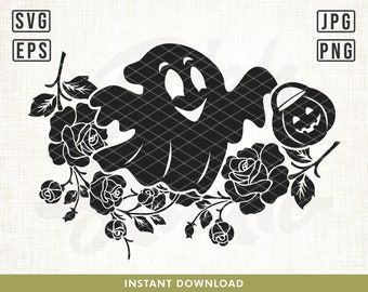 Ghost SVG, Floral Ghost svg, Ghosts svg, Carry Ghost svg, Ghost Silhouette, Ghost Vector, Halloween Svg, Ghost design, Halloween Silhouette