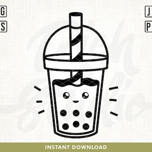 Süßer Bubble Tea Svg, Boba Tee Schneidedatei, Kawaii Getränk, Süßes Essen, Boba Tea svg, Cute Food Design, Druckbar, Silhouette Cricut Vinyl Aufkleber