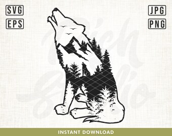 Howling Wolf SVG File, Wolf svg, Mountain Wolf svg, Wolf Pack svg, Wolf Shirt, Wolf Cliparts, Hunting svg, Nature svg,Cricut Files, Png, Svg