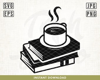 Boeken en koffie svg, boekenliefhebber svg-bestand, koffieliefhebber svg, koffie svg, lezen svg, bibliotheek svg, boeken svg, boekenbeker. Boeken gesneden bestanden,svg
