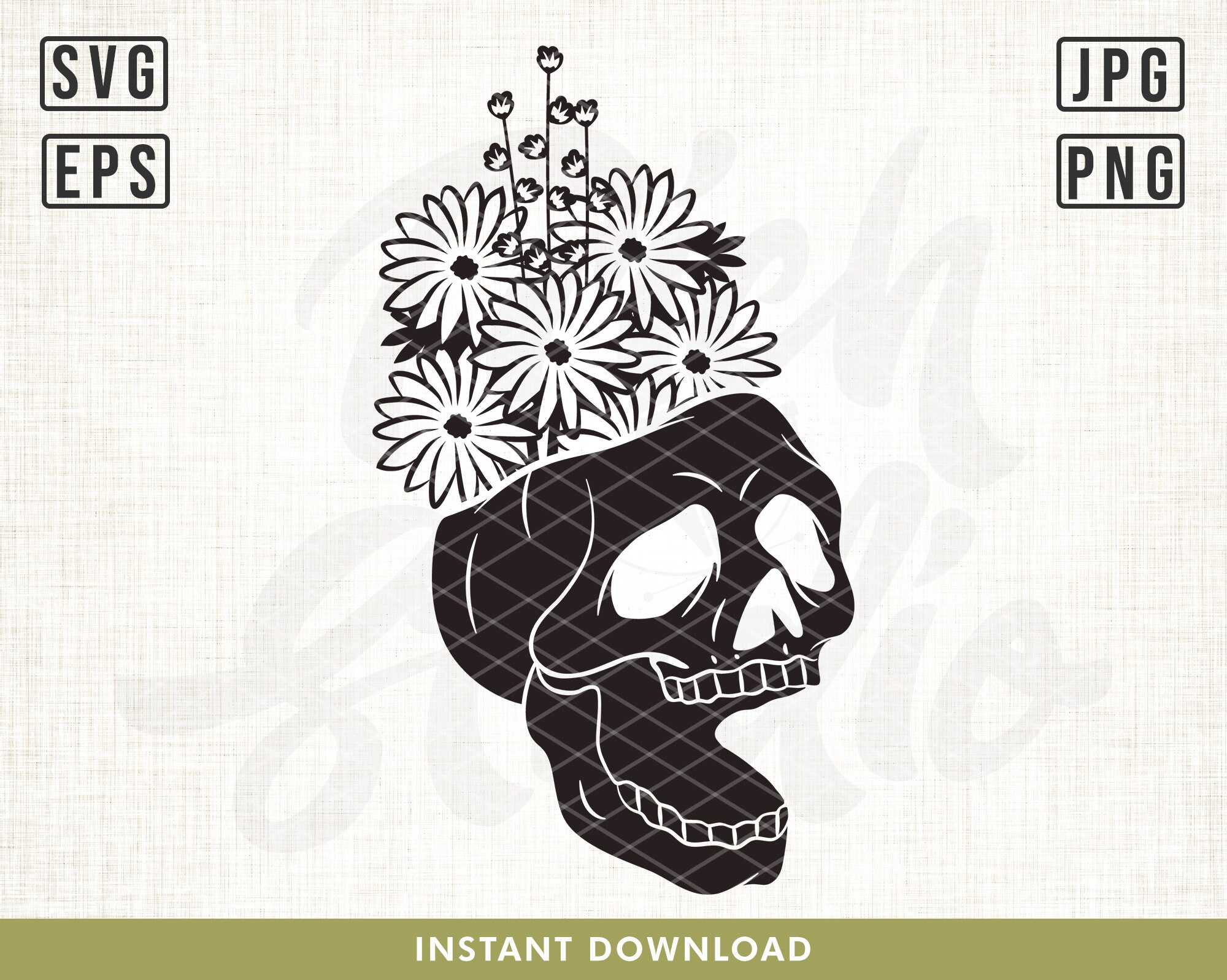 Skull Svg Floral Skull Svg Flower Skull Svg Flower Crown Etsy