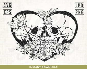 Skull Lovers Svg, Heart Skull svg, Skull Svg, Floral Skull Svg, Lovers Svg, Skull Cut Files, Skull Png, Skull Clipart, Skull Shirt, cut file