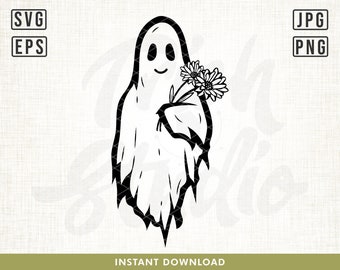 Daisy Ghost Svg, Spooky Ghost Svg, Halloween Svg, Cute Ghost svg, Halloween Design, Spooky Halloween Svg, Floral Ghost Svg, Flower Ghost Svg