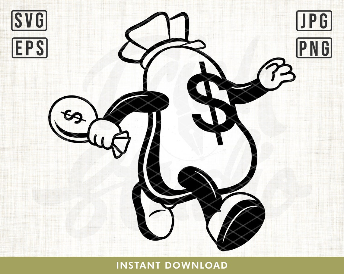 Walking Money Bag Svg Money Bag Svg File Money Svg Dollar Etsy