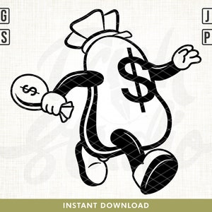 Walking Money Bag Svg, Money bag svg file, Money svg, Dollar Svg, Money Clipart. Money Cut Files, Running money bag svg, Hustling svg, png