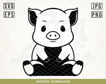Cite Pig Svg, Baby Pig cut file, Cute baby Pig svg, Pig svg, Cute animal svg, Baby animal svg, Piglet svg. Baby Pig clipart, Cute animal svg