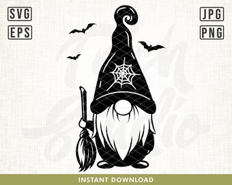 Gnomes Halloween Svg, Halloween Svg, Gnomes svg, Halloween Gnomes, Halloween Designs, Witch Broom svg, Witch svg, Gnomes svg, bats svg, png