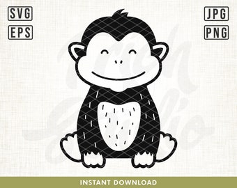 Baby Monkey Svg Files, Baby Monkey cut file, Cute Monkey svg, Cute animal svg, Baby animal svg, baby svg. Monkey clipart, Cute animal svg