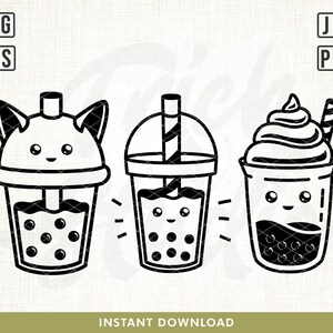 Süßer Bubble Tea Svg, Boba Tee Schneidedatei, Kawaii Getränk, Süßes Essen, Boba Tea svg, Cute Food Design, Druckbar, Silhouette Cricut Vinyl Aufkleber