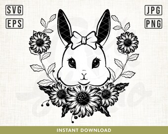 Sunflower Rabbit Svg, Floral Svg, Sunflower Wreath svg, Bunny Svg, easter svg, Wreath svg, Floral Wreath svg, flower svg, Cut File Cricut