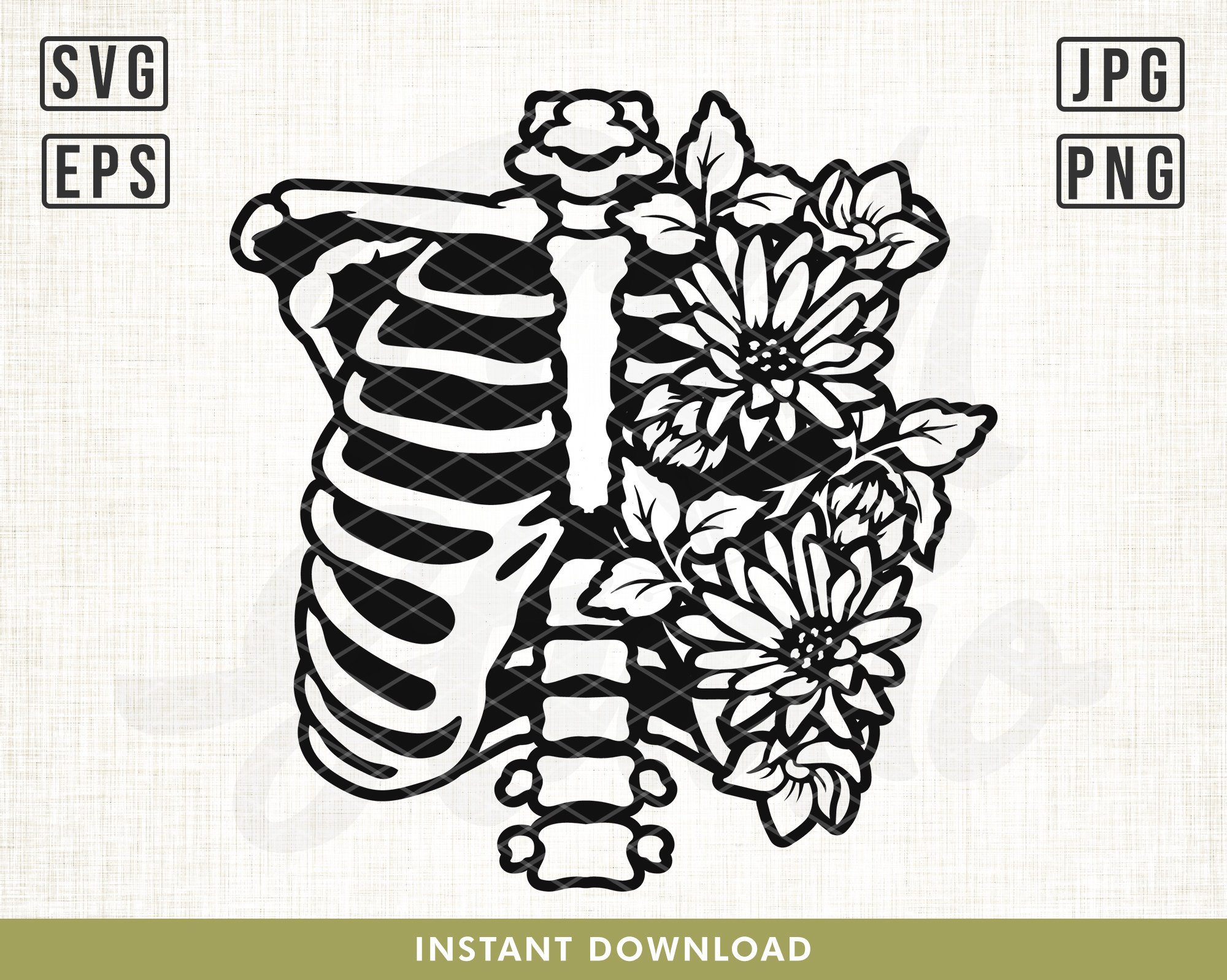 Rib Cage Floral Svg Ribcage Flowers Svg Floral Svg Skeleton Etsy Canada