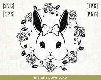 Sunflower Rabbit Svg, Floral Svg, Sunflower Wreath svg, Bunny Svg, easter svg, Wreath svg, Floral Wreath svg, flower svg, Cut File Cricut