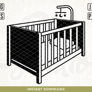 Baby Crib Svg File, Baby Svg, Child Svg, Baby Crib Silhouette SVG, Baby shirt, Baby crib Vector, Cut File For Silhouette, Svg, Eps, Png, Jpg