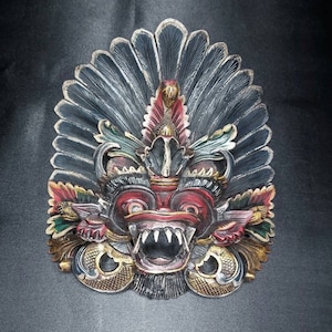 Barong Sai Wooden Mask, Balinese Wooden Mask, Hand Carved Wooden Mask, Traditional Wooden Mask, Wall Hanging, Home Decoration, Business Gift