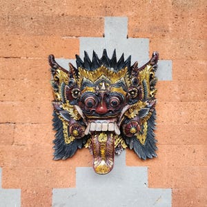 24cm Wooden Rangda Mask Art, Wooden Mask, Balinese Mythology, Wooden Balinese Mask, Wall Decor, home decor