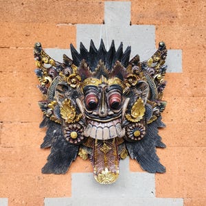 24cm Wooden Rangda Mask Art, Wooden Mask, Balinese Mythology, Wooden Balinese Mask, Wall Decor, home decor
