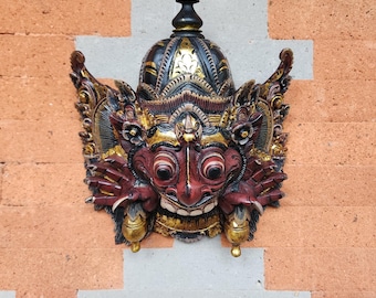 26cm  Wooden Boma Mask Art, Wooden Mask, Balinese Mythology, Wooden Balinese Mask, Wall Decor, home decor