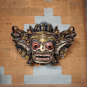 23Cm Wooden Barong Mask Art, Wooden Mask, Balinese Mythology, Wooden Balinese Mask, Wall Decor, home decor