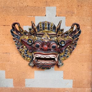 24cm Wooden Barong Mask Art, Wooden Mask, Balinese Mythology, Wooden Balinese Mask, Wall Decor, home decor