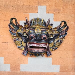 24cm Wooden Barong Mask Art, Wooden Mask, Balinese Mythology, Wooden Balinese Mask, Wall Decor, home decor