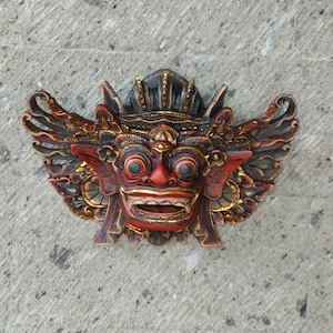 12&quot; Wooden Barong Mask Art, Wooden Mask, Balinese Mythology, Wooden Balinese Mask, Wall Decor, home decor