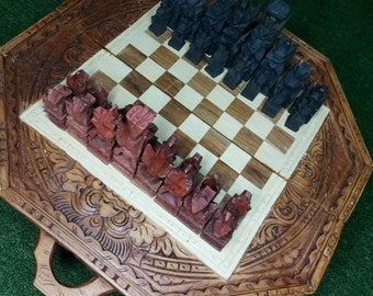 Wooden Chess Set 15.7 inch / 40 Cm , Hand Made Chess , Balinese Style , Hand Made , Home Decor , Wood Carving