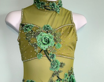 Green large child contemporary dance unitard costume