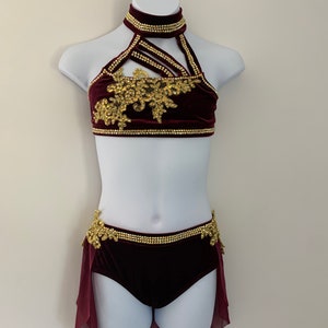 Medium child maroon/gold lyrical/contemporary dance costume ready to ship!