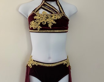 Medium child maroon/gold lyrical/contemporary dance costume ready to ship!