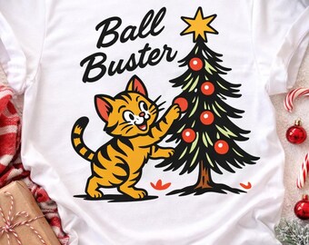 Ball Buster Cat Christmas PNG | Funny Cat Holiday Shirt Design | Naughty Cat Christmas Tree PNG | Pet Lover Christmas PNG
