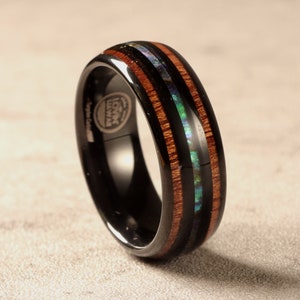 Abalone Muschel Wolframring: Koa Holz Inlay, 8mm Herrenring