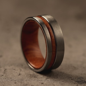 Koa Wood Inlay Tungsten Mens Wedding Band - 8MM