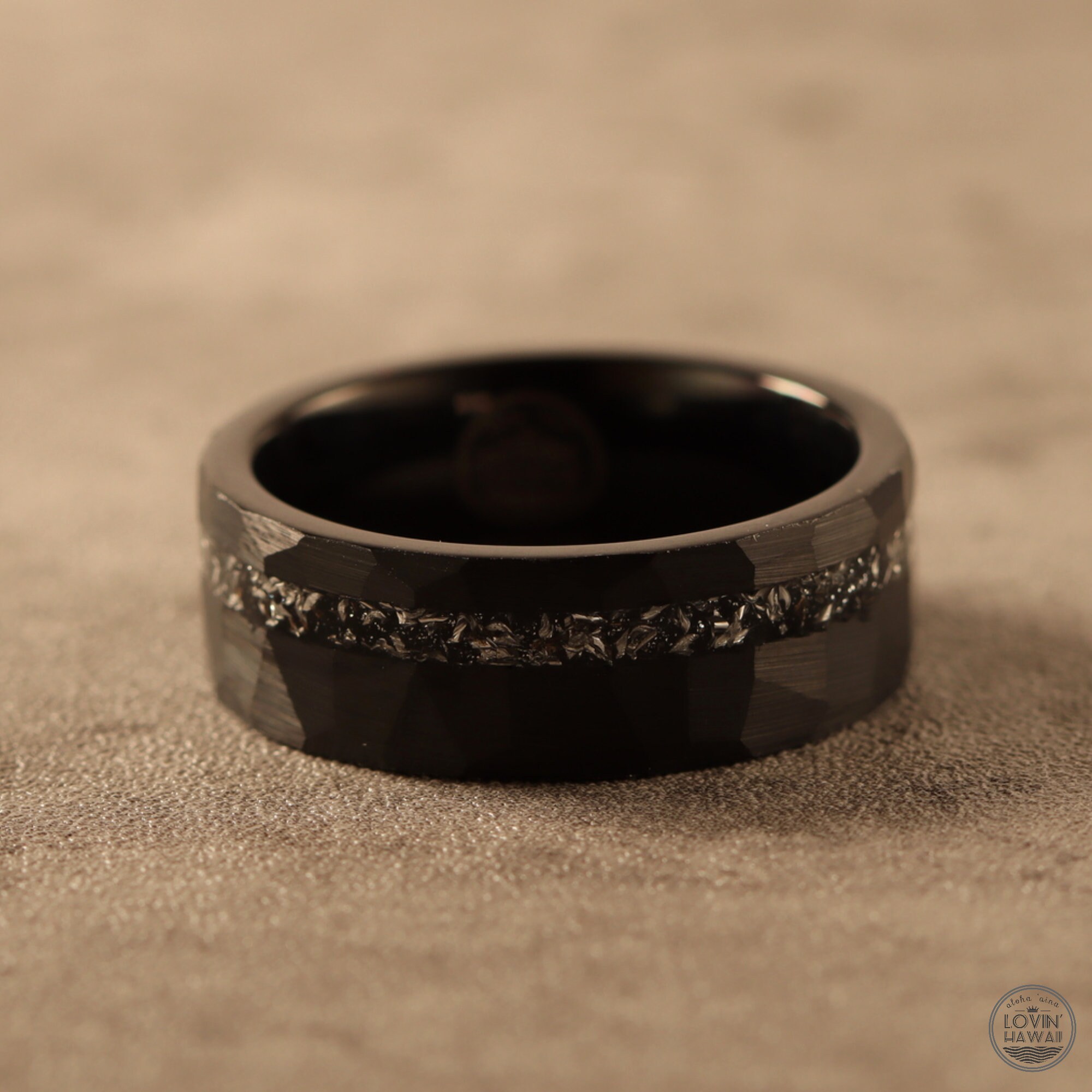 Black Meteorite Tungsten Ring, Hawaii Wedding Bands Black Meteorite Tungsten Ring, Hawaii Wedding Bands