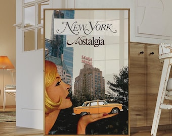 Retro NYC Taxi Art Print: Vintage Manhattan Wall Decor (Digital Download