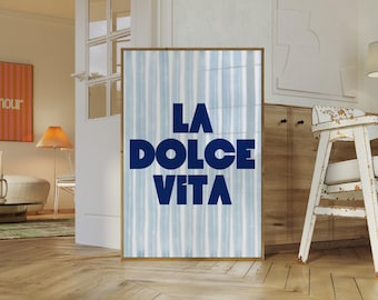 La Dolce Vita Art Print: Blue Coastal Stripe Poster (Digital Download)