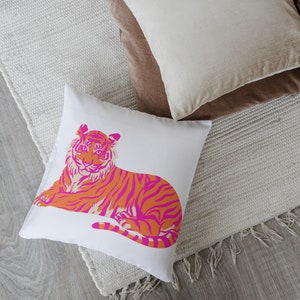 Pink and Orange Tiger Throw Pillow: Abstract College Home Decor