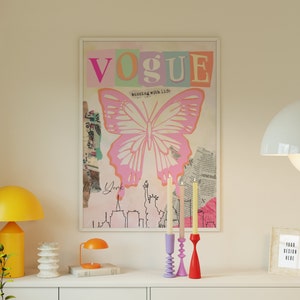 Printed Butterfly Art Print, PHYSICAL PRINT, Trendy Abstract Art, Vogue Art Print, College Apartment Decor, Wall Art, Preppy Art Print