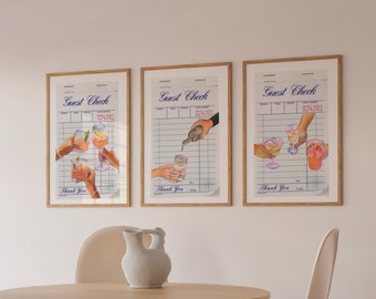 Conjunto de 3 bebidas de cheques para invitados, impresiones de descarga DIGITAL, decoración de pared de carrito de bar, impresión de pared universitaria de moda, impresiones de arte de bebidas de bar de apartamentos