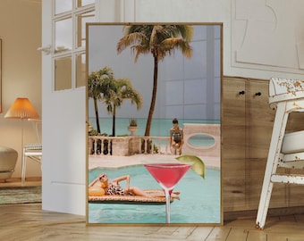 Retro Cosmopolitan Drink DIGITAL DOWNLOAD Print, Vintage Martini Lover Art Print, Bar Cart Art, College Wall Poster, Trendy Drink Art Print