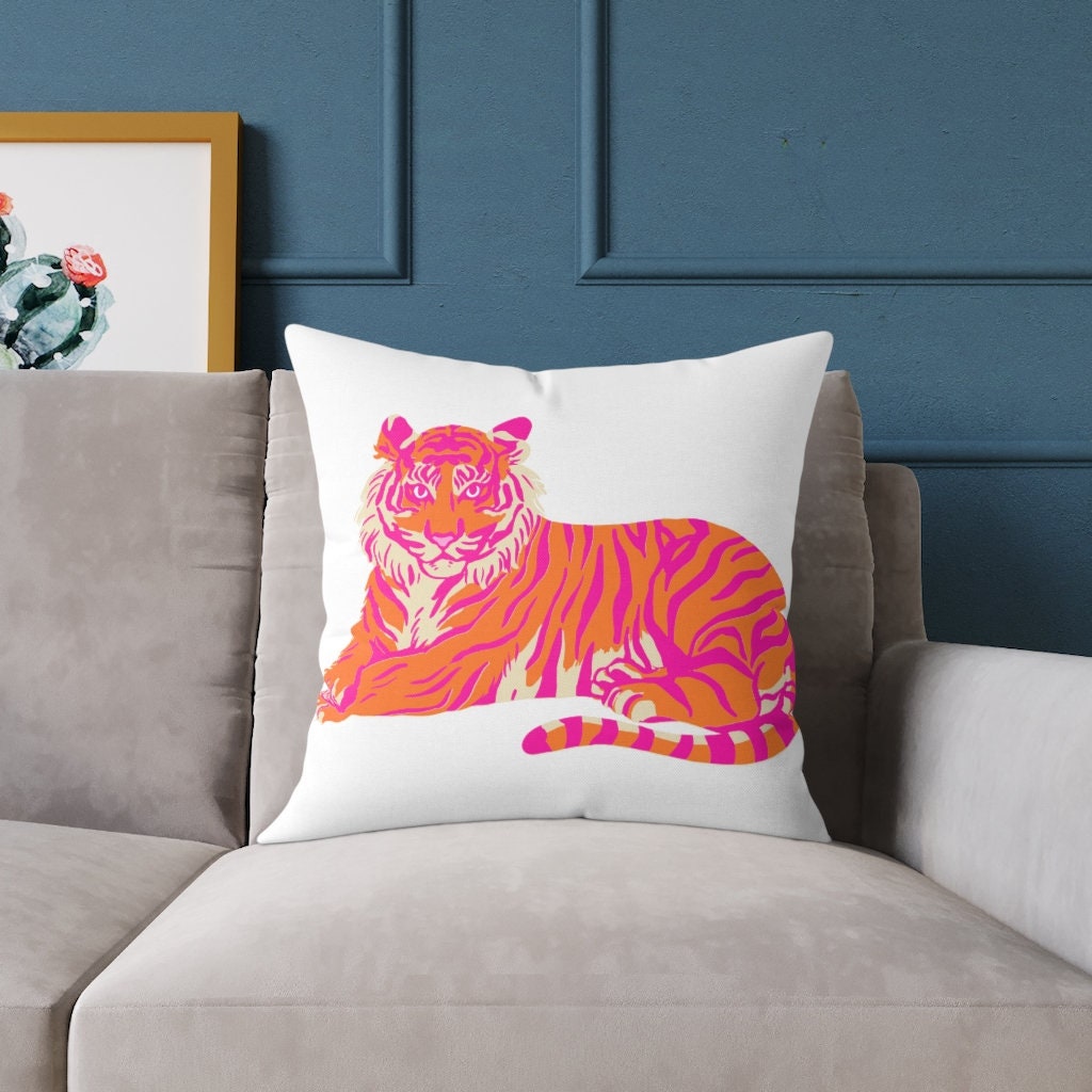 Pink and Orange Tiger Throw Pillow Comes With BOTH Cover AND Insert Trendy Tiger Art Colorful College Home Decor Abstract Tiger Etsy