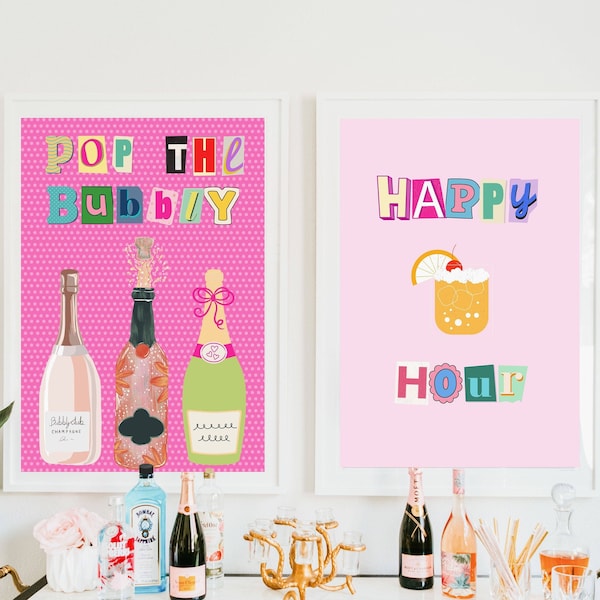 Happy Hour Art Print Set: Trendy Bar Cart Decor (Instant Download)
