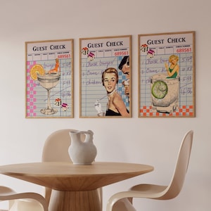 Set van 3 digitale DOWNLOAD retro gast cheque drankje prints bar kar decor-college appartement decor-retro tijdschrift kunst wordt afgedrukt-dorm kunst aan de muur