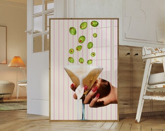 Martini Olive Retro Art Print: Bar Cart Decor (Digital Download)