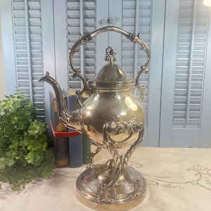 Vintage Birmingham Silver Plate Side Tilt Tea Pot with Warmer