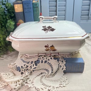 Stained and Crazed Ironstone Tea Leaf Covered Vegetable Serving Dish
