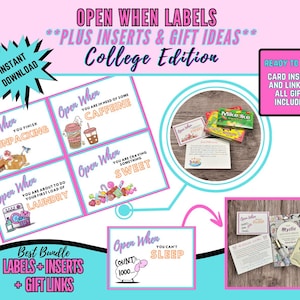 College Open When Sobres + Insertos + Ideas de regalo incluidas, PAQUETE, Cartas universitarias, Paquete de ayuda universitaria, Irse a la universidad, IMPRIMIBLE