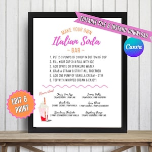Italian Soda Bar Sign, Dirty Soda, Party Signs, Party Decor, Printable Sign, EDITABLE & INSTANT DOWNLOAD