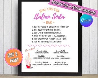 Italian Soda Bar Sign, Dirty Soda, Party Signs, Party Decor, Printable Sign, EDITABLE & INSTANT DOWNLOAD