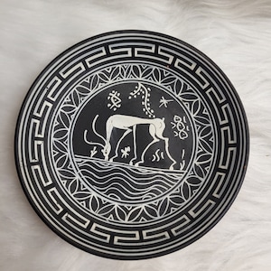 Small Hand Painted Grecian Plate - Souvenir from Greece - Lovely Antelope Drinking from Stream - Detailed and Signed